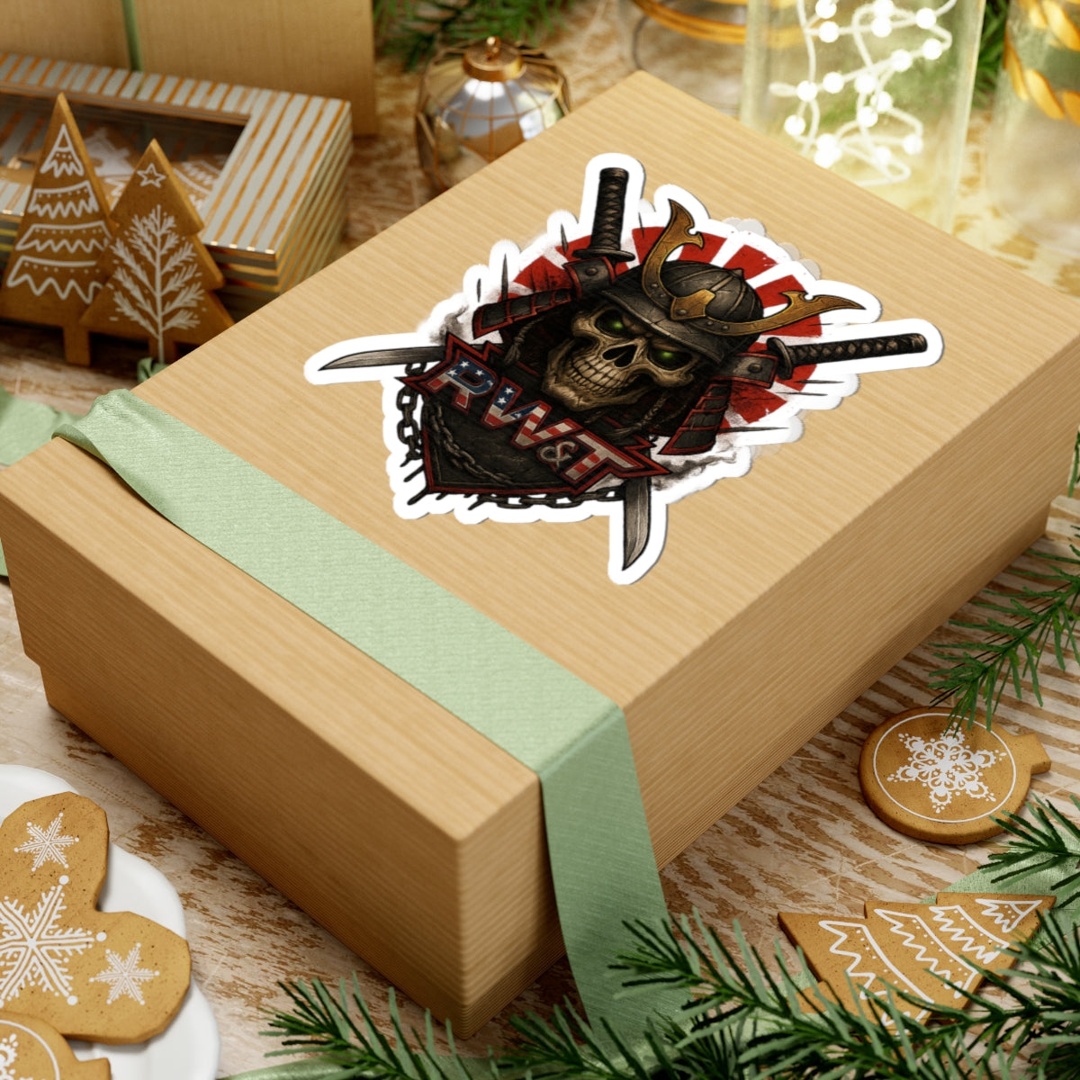 Samurai Skull Kiss-Cut Stickers, Unique Stickers for Laptops, Water Bottles, Decor, Gifts for Men, Halloween