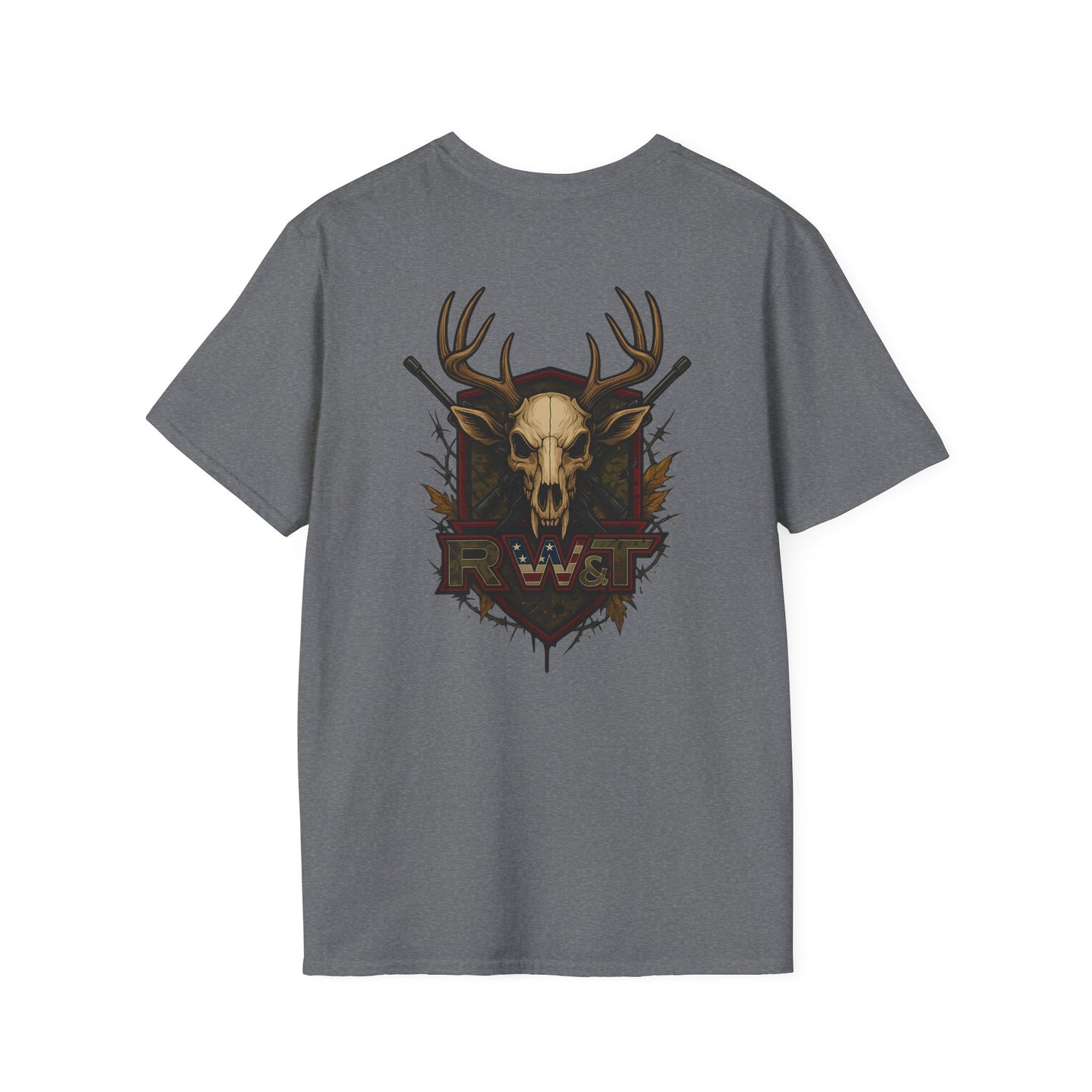 🎯 “RW&T Hunting Skull – Antlers & Rifles Edition” | Unisex Softstyle T-Shirt