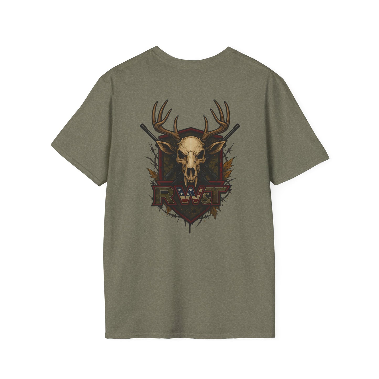 🎯 “RW&T Hunting Skull – Antlers & Rifles Edition” | Unisex Softstyle T-Shirt