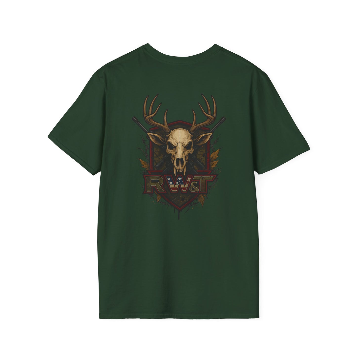 🎯 “RW&T Hunting Skull – Antlers & Rifles Edition” | Unisex Softstyle T-Shirt