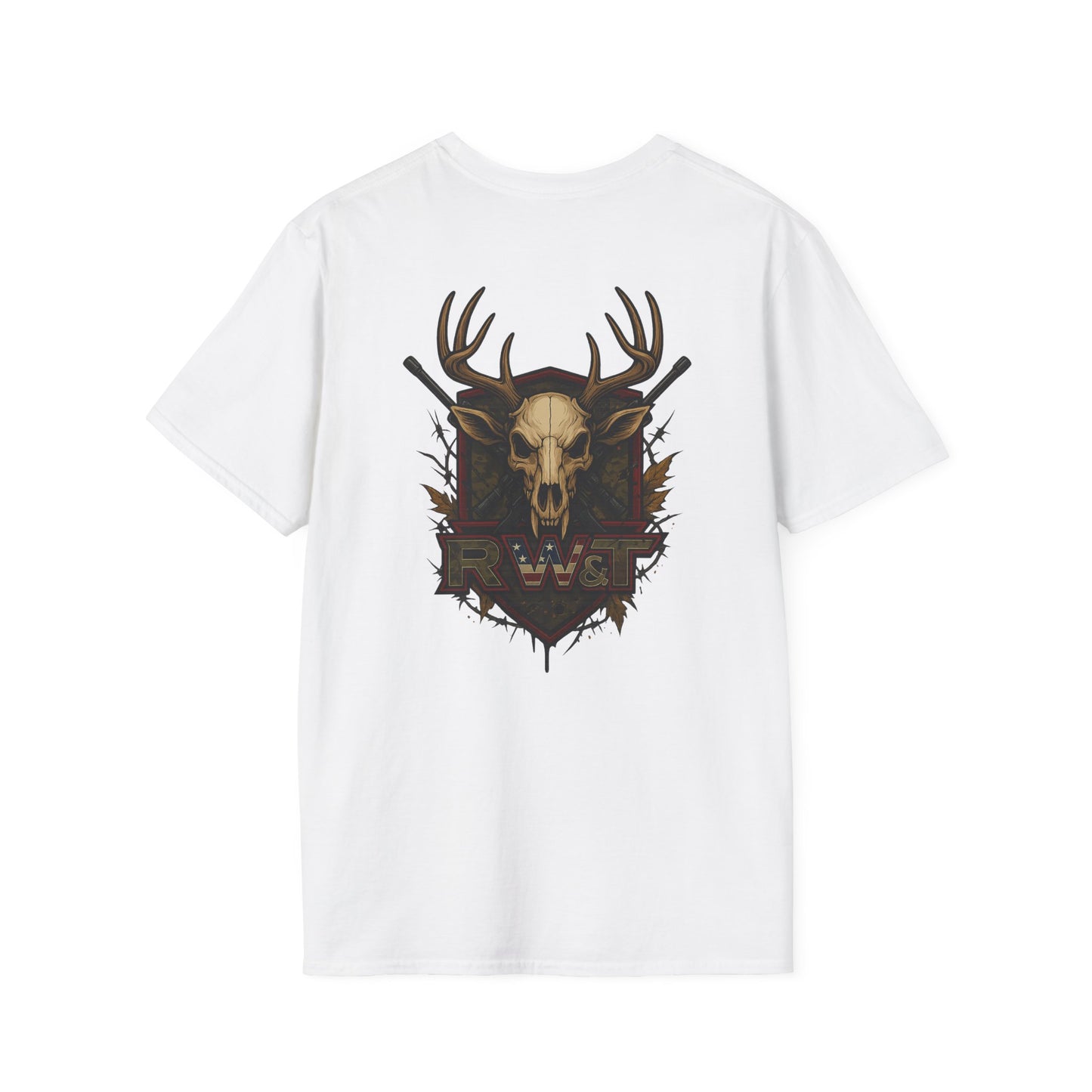 🎯 “RW&T Hunting Skull – Antlers & Rifles Edition” | Unisex Softstyle T-Shirt