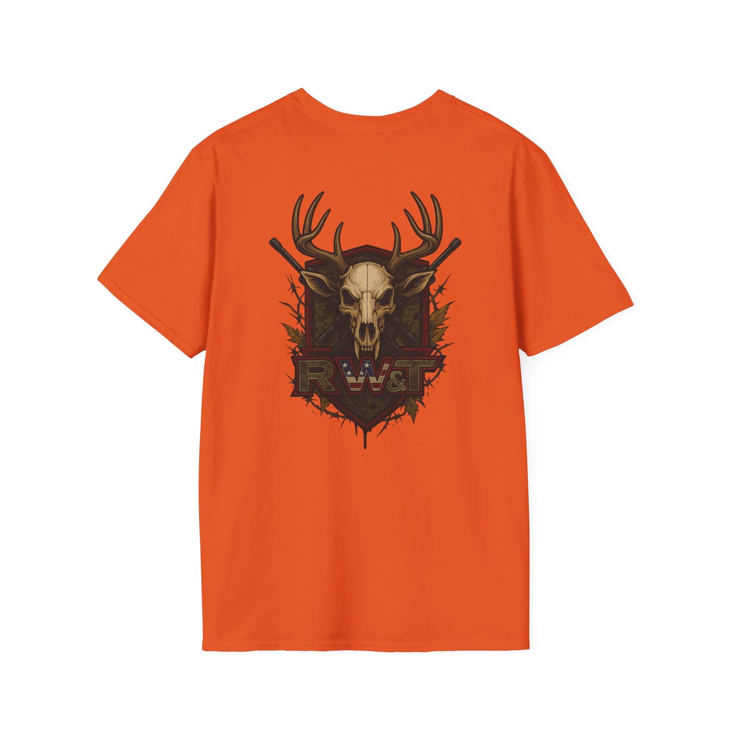 🎯 “RW&T Hunting Skull – Antlers & Rifles Edition” | Unisex Softstyle T-Shirt