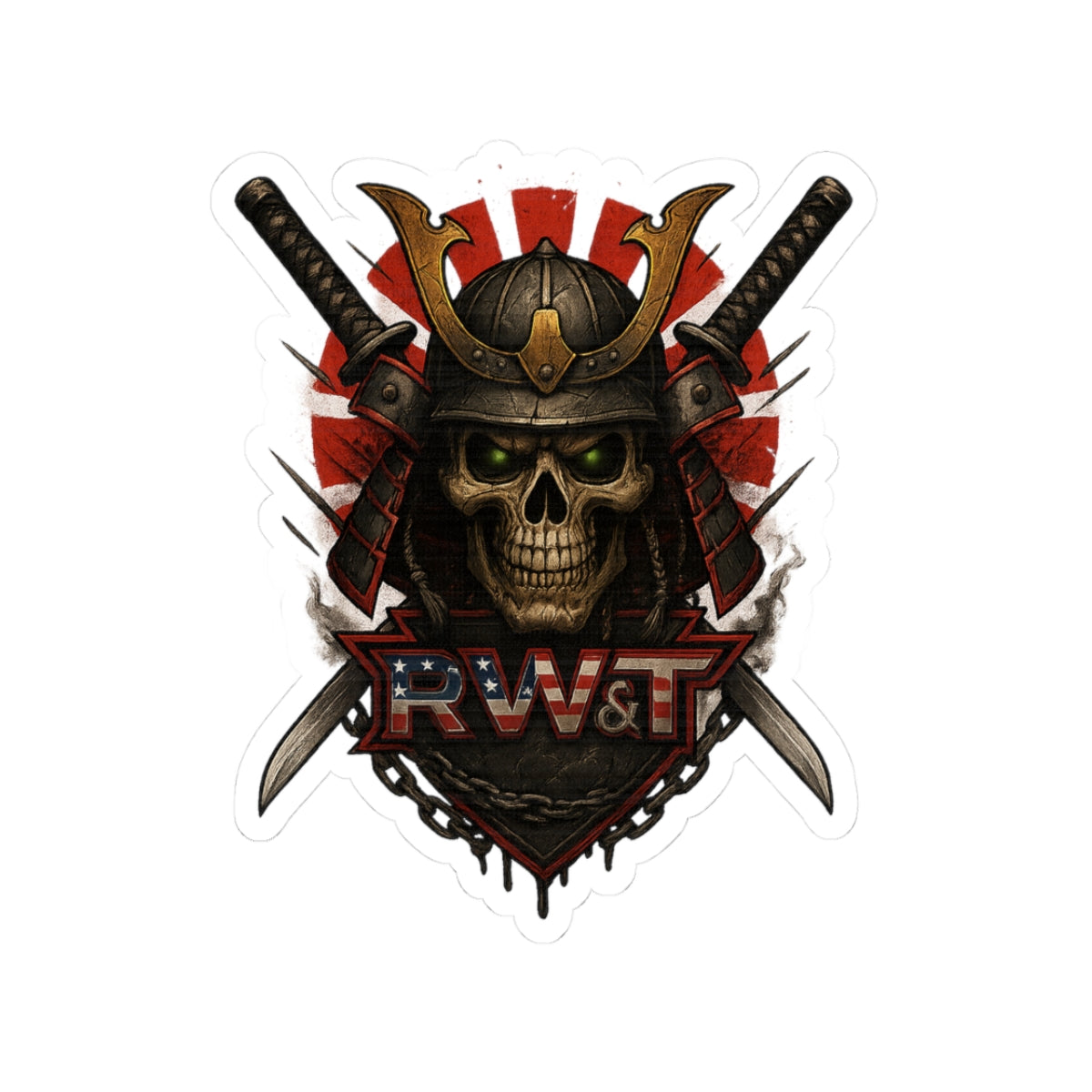 Samurai Skull Kiss-Cut Stickers, Unique Stickers for Laptops, Water Bottles, Decor, Gifts for Men, Halloween