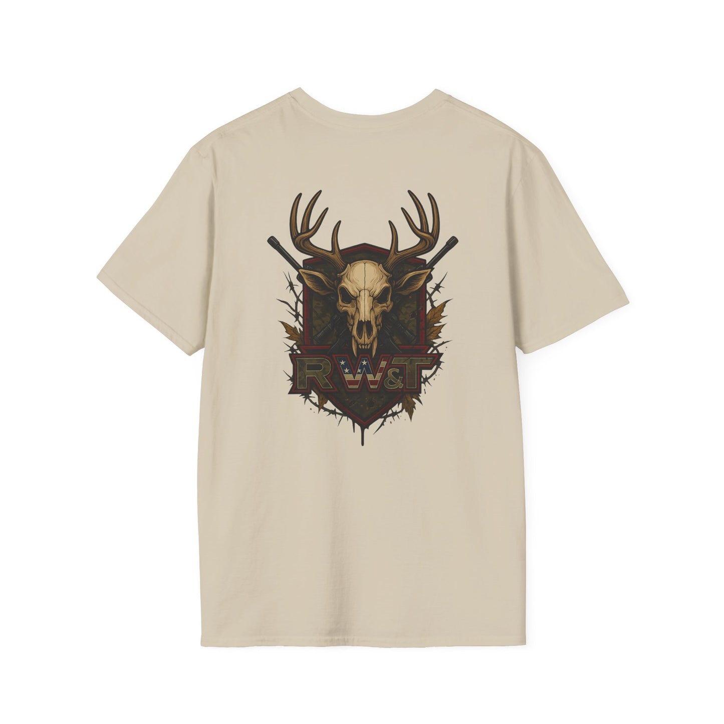 🎯 “RW&T Hunting Skull – Antlers & Rifles Edition” | Unisex Softstyle T-Shirt