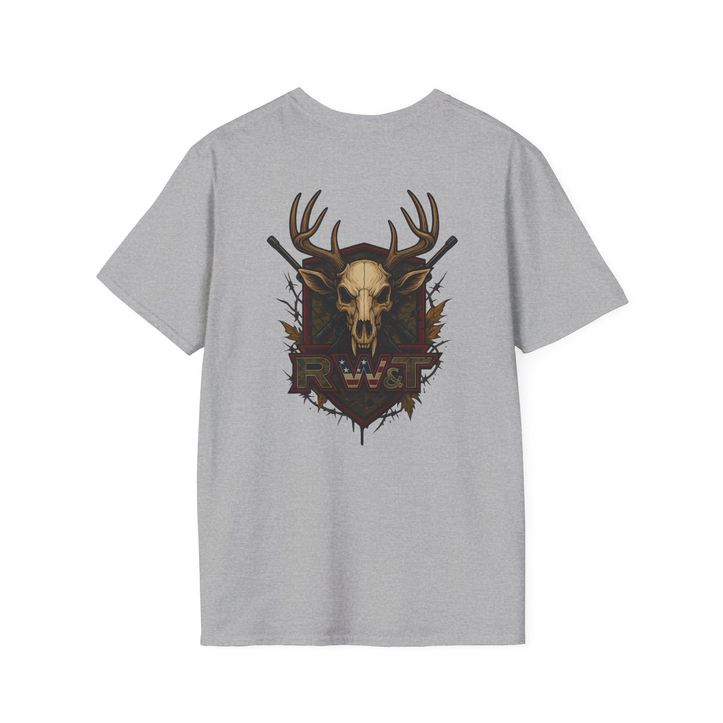 🎯 “RW&T Hunting Skull – Antlers & Rifles Edition” | Unisex Softstyle T-Shirt