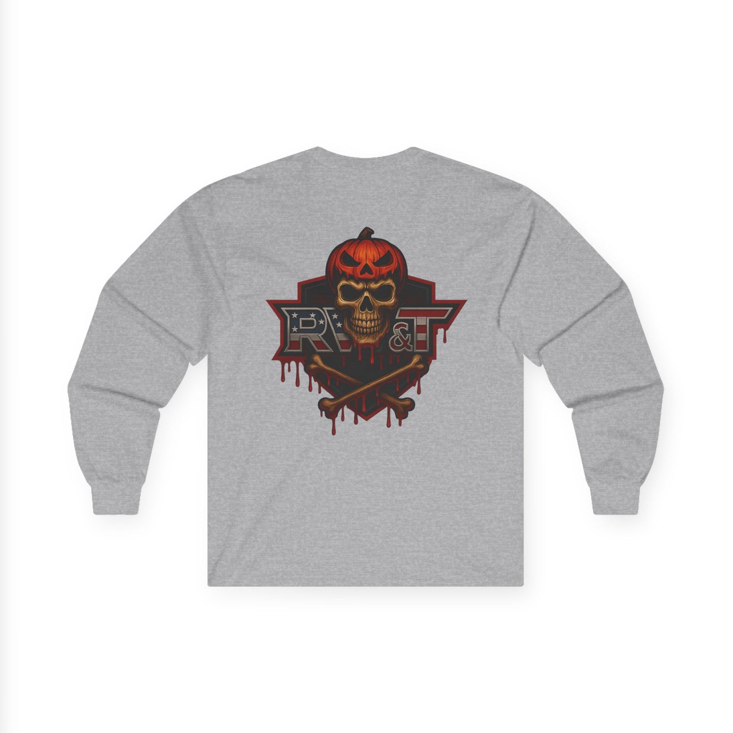 Punk-Inspired Unisex Long Sleeve Tee, Skull Graphic Shirt, Casual Streetwear, Unisex Halloween Apparel, Edgy Fashion Top