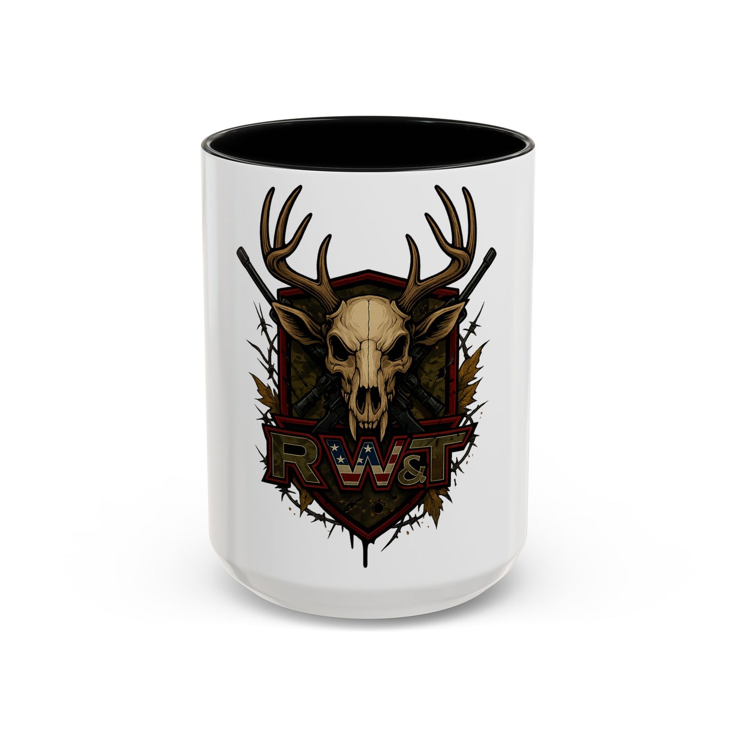 🎯 “RW&T Hunting Skull – Antlers & Rifles Edition” | Hunting-Themed Coffee Mug | Outdoor Enthusiast Gift | Rustic Home Decor | 11/15oz Accent Mug | Perfect for Campers & Hunters, Holiday Gift